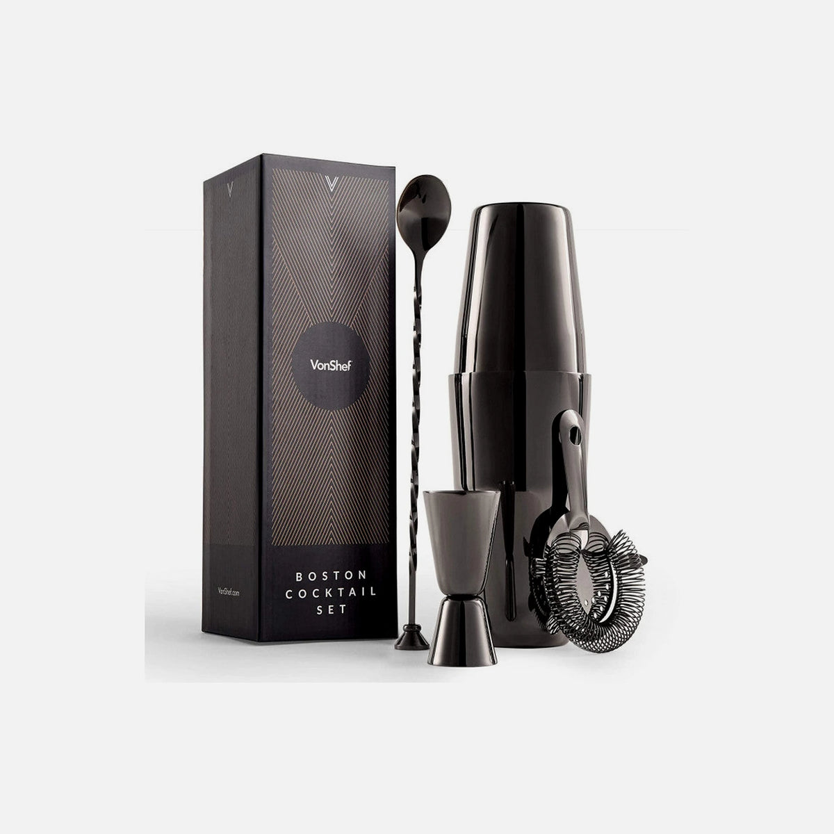 VonShef Cocktail Set 7-Piece Stainless Steel with 800ml Boston Shaker – Graphite