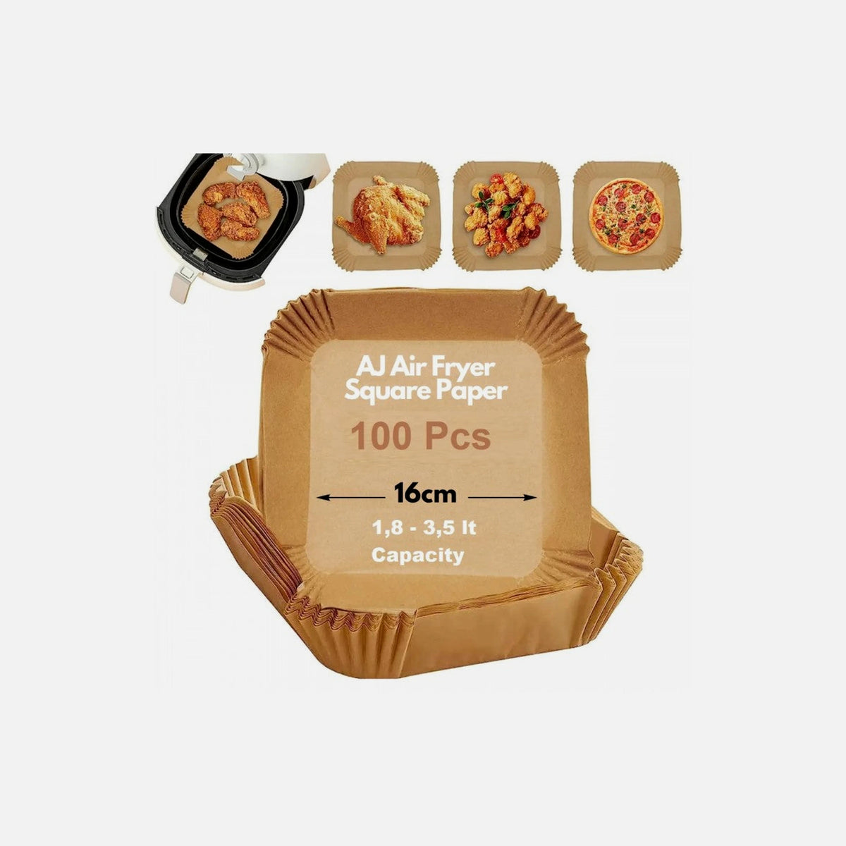 AJ Disposable Square Paper Liners for Air Fryer 17cm – Set of 100