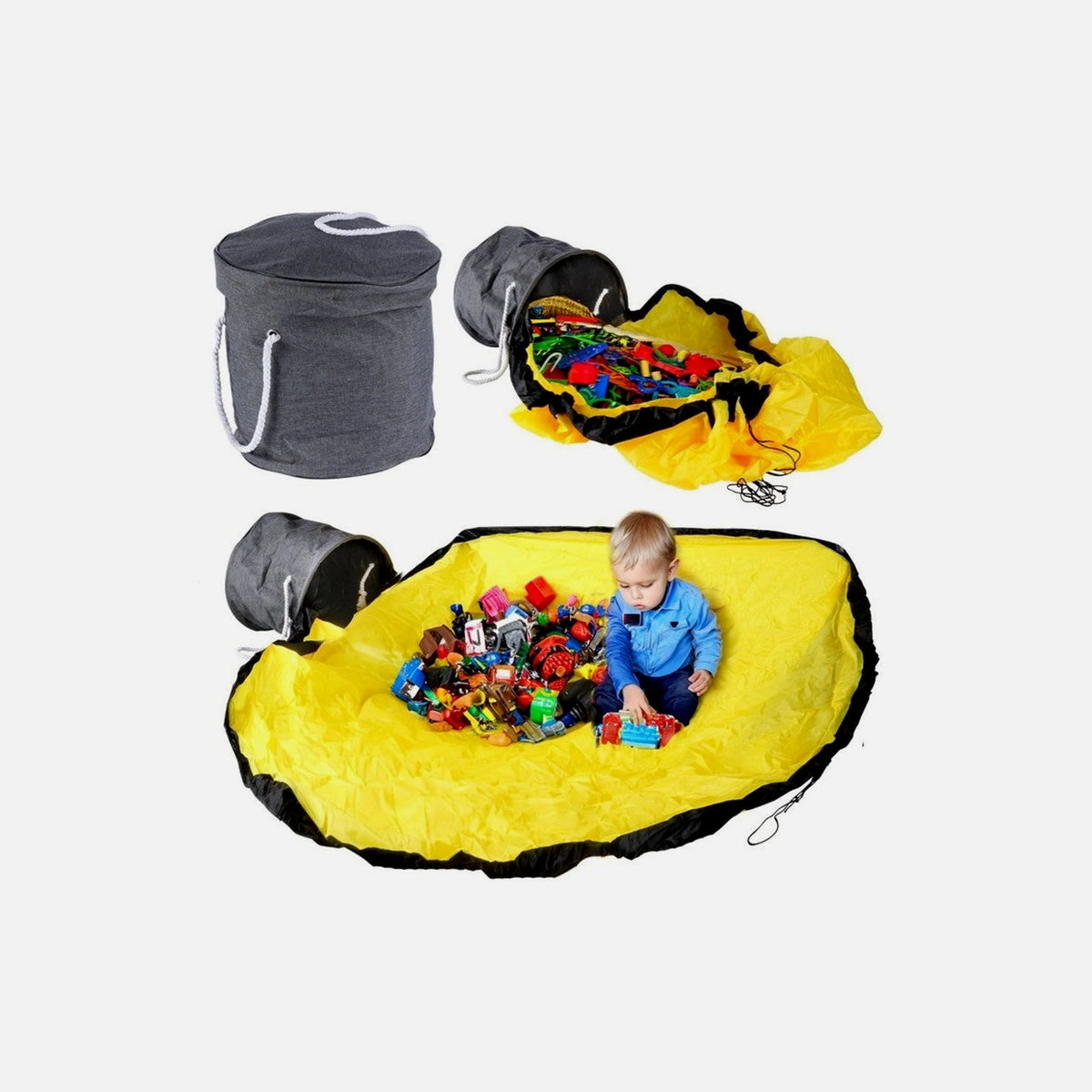 Vilde Kids 2-in-1 Play Mat 130cm and 20L Toy Storage Basket – Grey