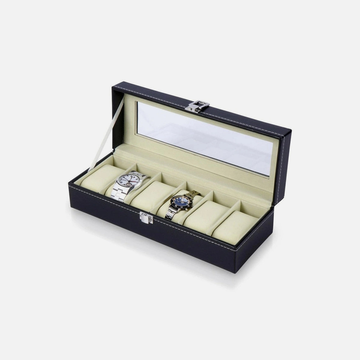 Vilde Vegan Leather Watch Box 6 Slots with Clear Lid – Black