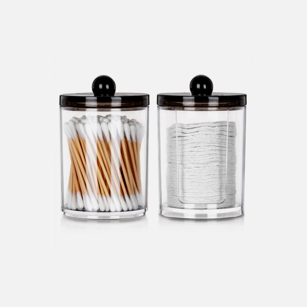Vilde Set of 2 Acrylic Cotton Bud & Pad Holders with Black Lid