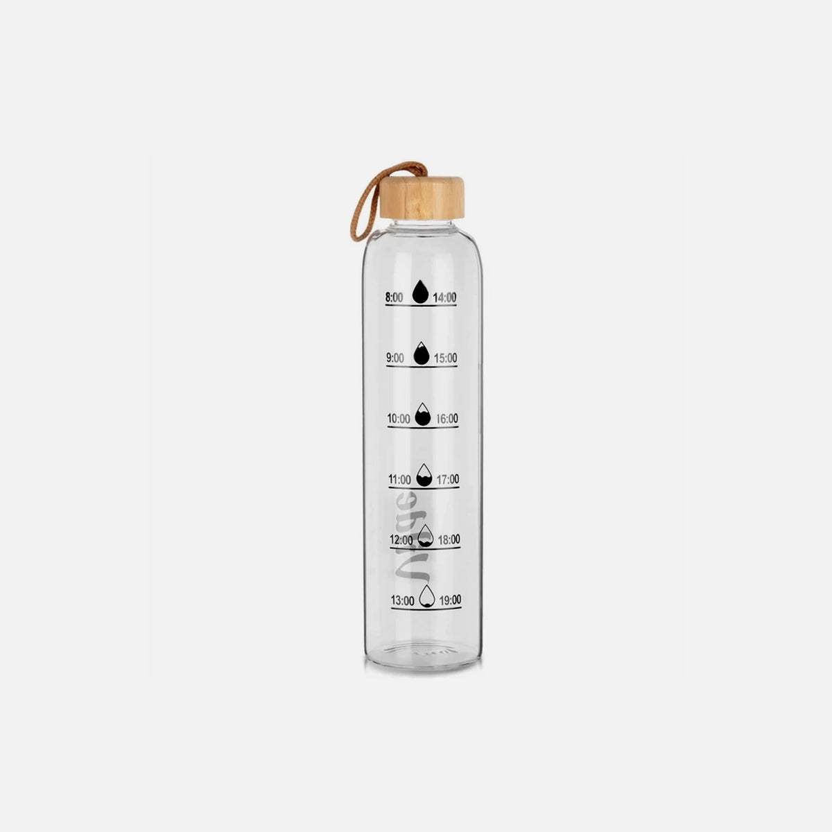 Vilde Glass Water Bottle 1L with Time Marker, Bamboo Lid & Airtight Seal
