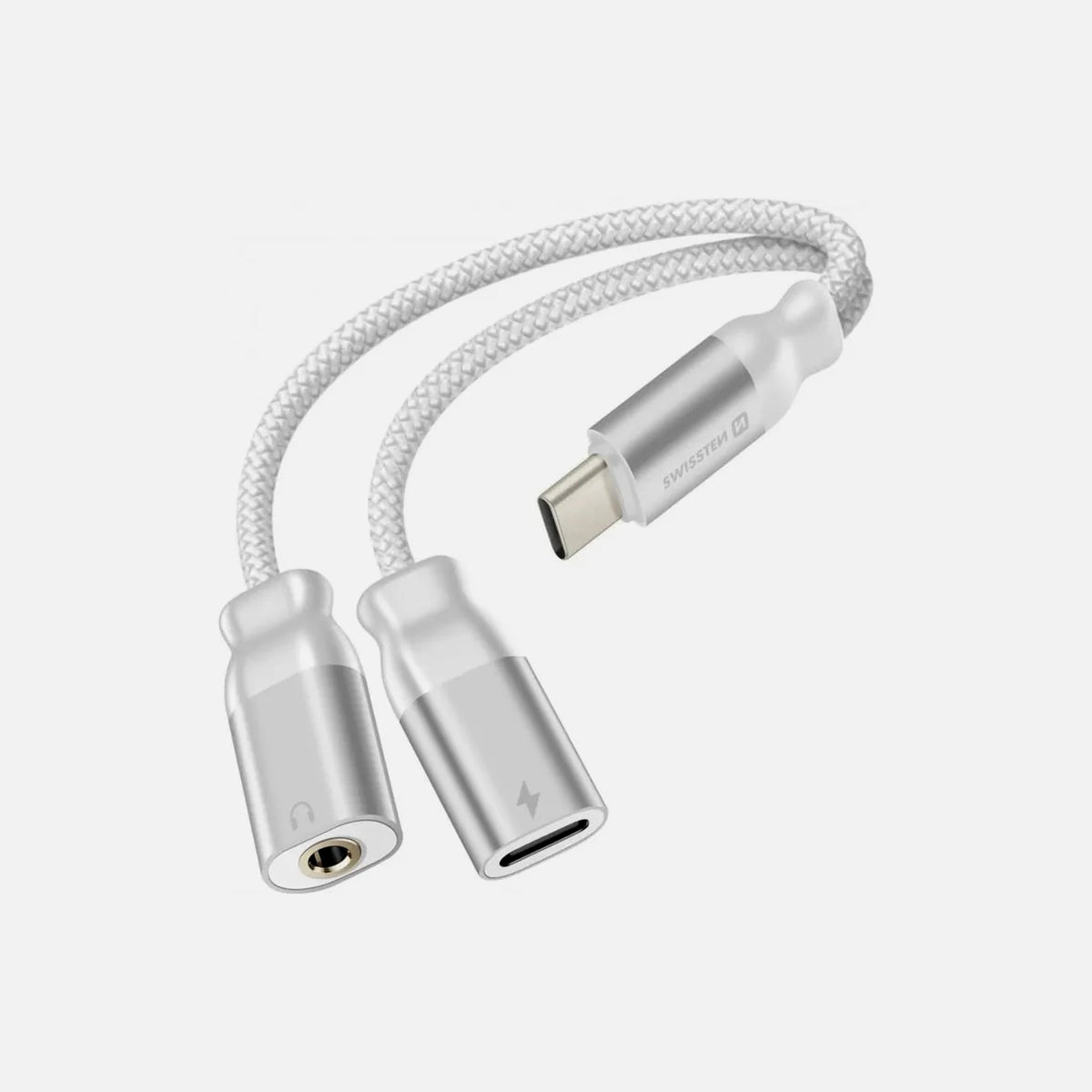 Swissten USB-C to 3.5mm Female + USB-C Female Audio Splitter Cable 25cm Braided