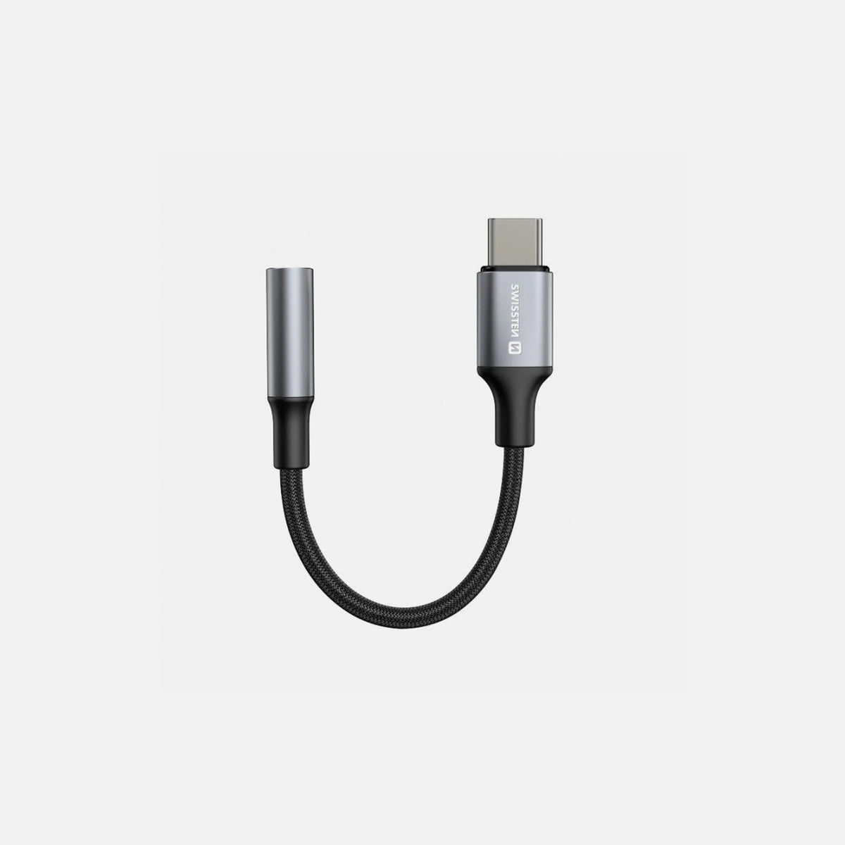 Swissten 3.5mm AUX Female to USB-C Male Audio Adapter 15cm Nylon Braided – Black