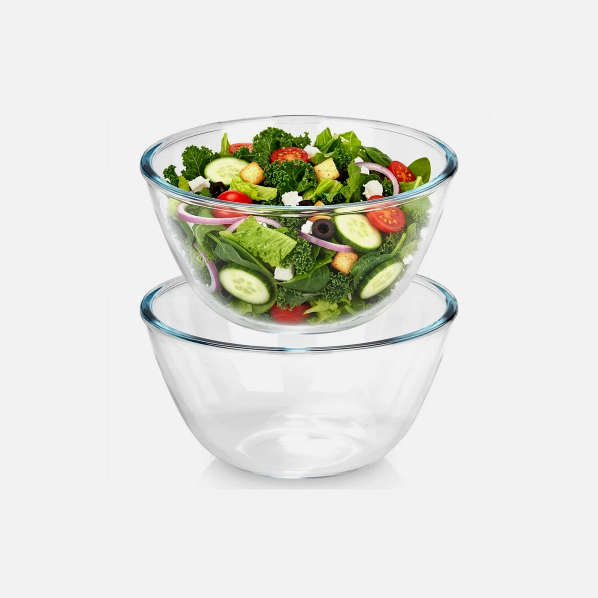 Vilde Serving Bowl Glass 1L Set of 2 – 17x17x9 cm Clear Glass Salad Bowls