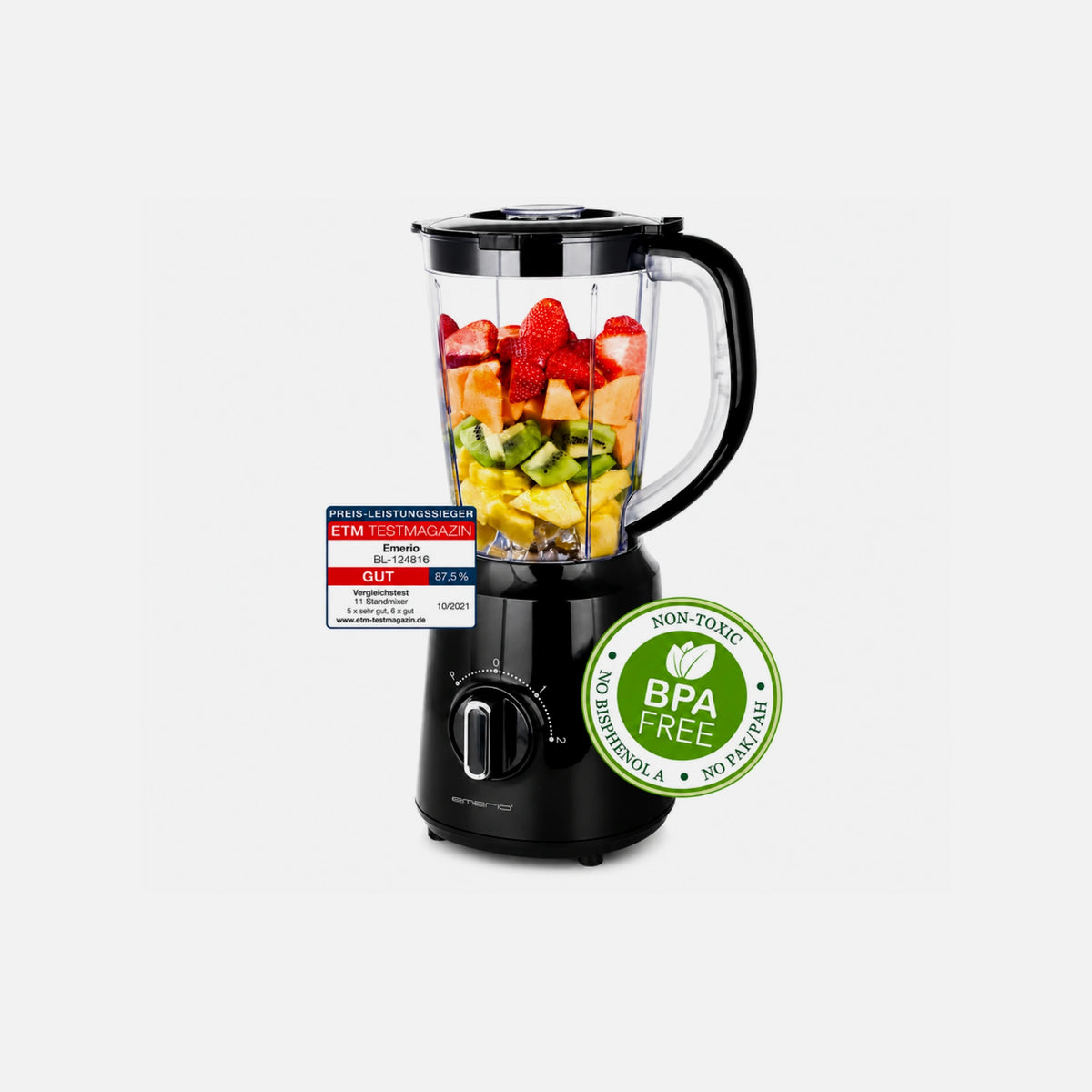 Emerio Blender 500W – 1.5L Jug, Stainless Steel Blades, Ice Crush Function