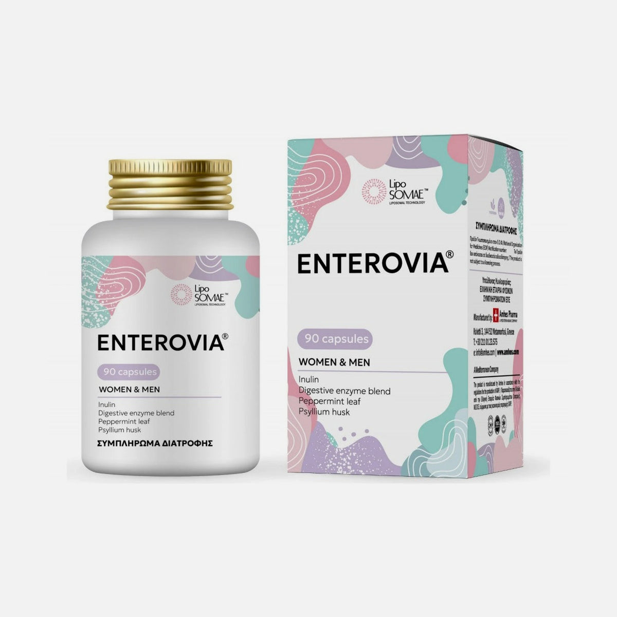 LipoSOMAE Enterovia Gut Formula 90 Caps – Probiotics, Prebiotics & Digestive Enzymes