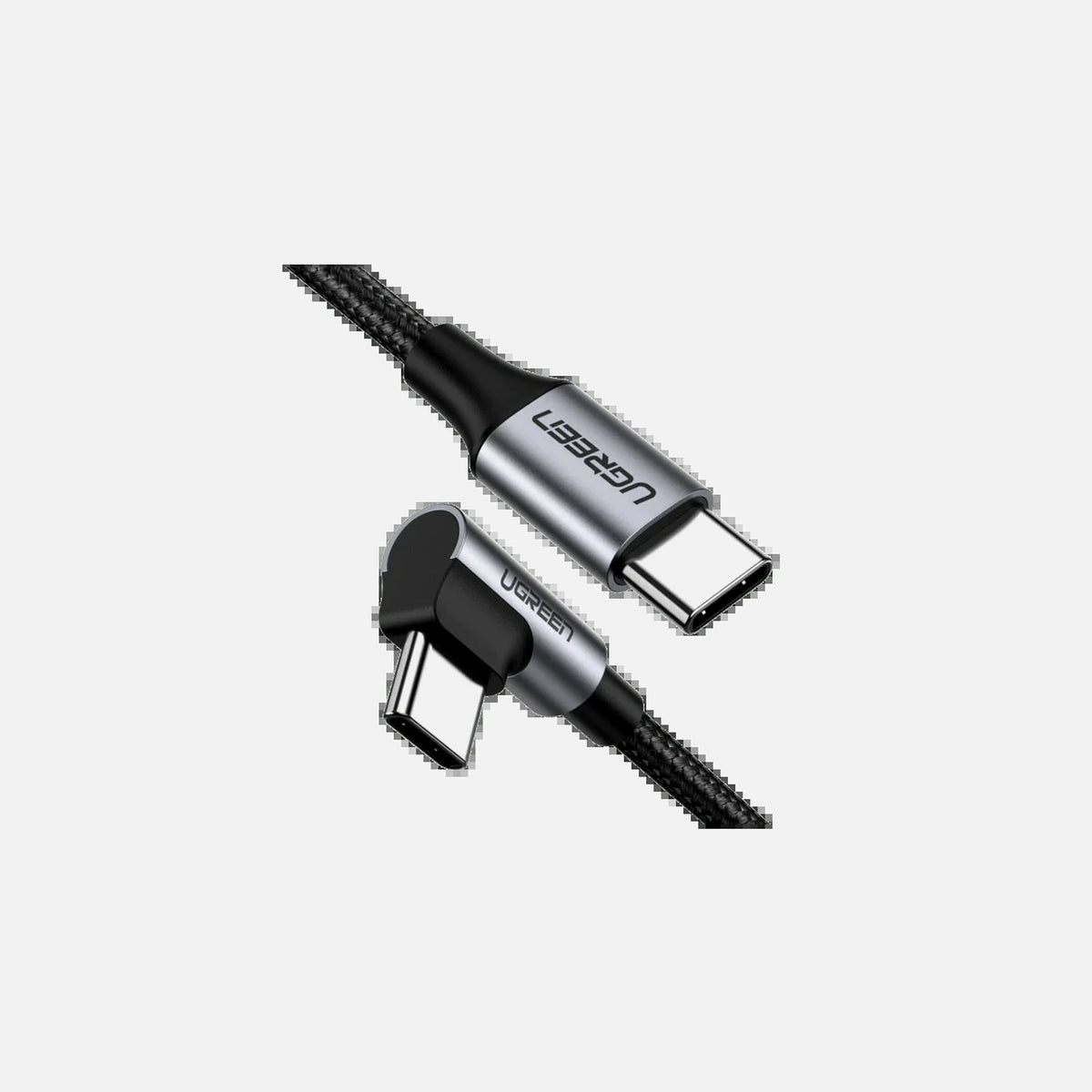 Ugreen 90° USB-C to USB-C Cable 2m – L-Shaped, 60W, 480Mbps, Nylon Braided, Black