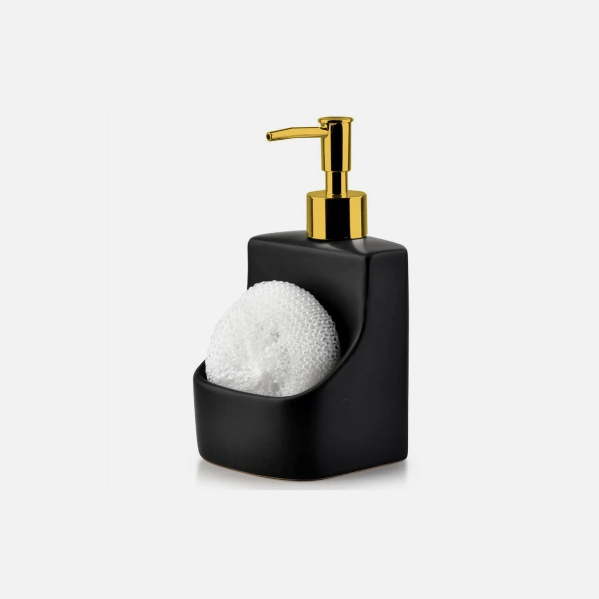 Vilde Ceramic Kitchen Soap Dispenser 400 ml – with Sponge Holder, Sponge Included, Black