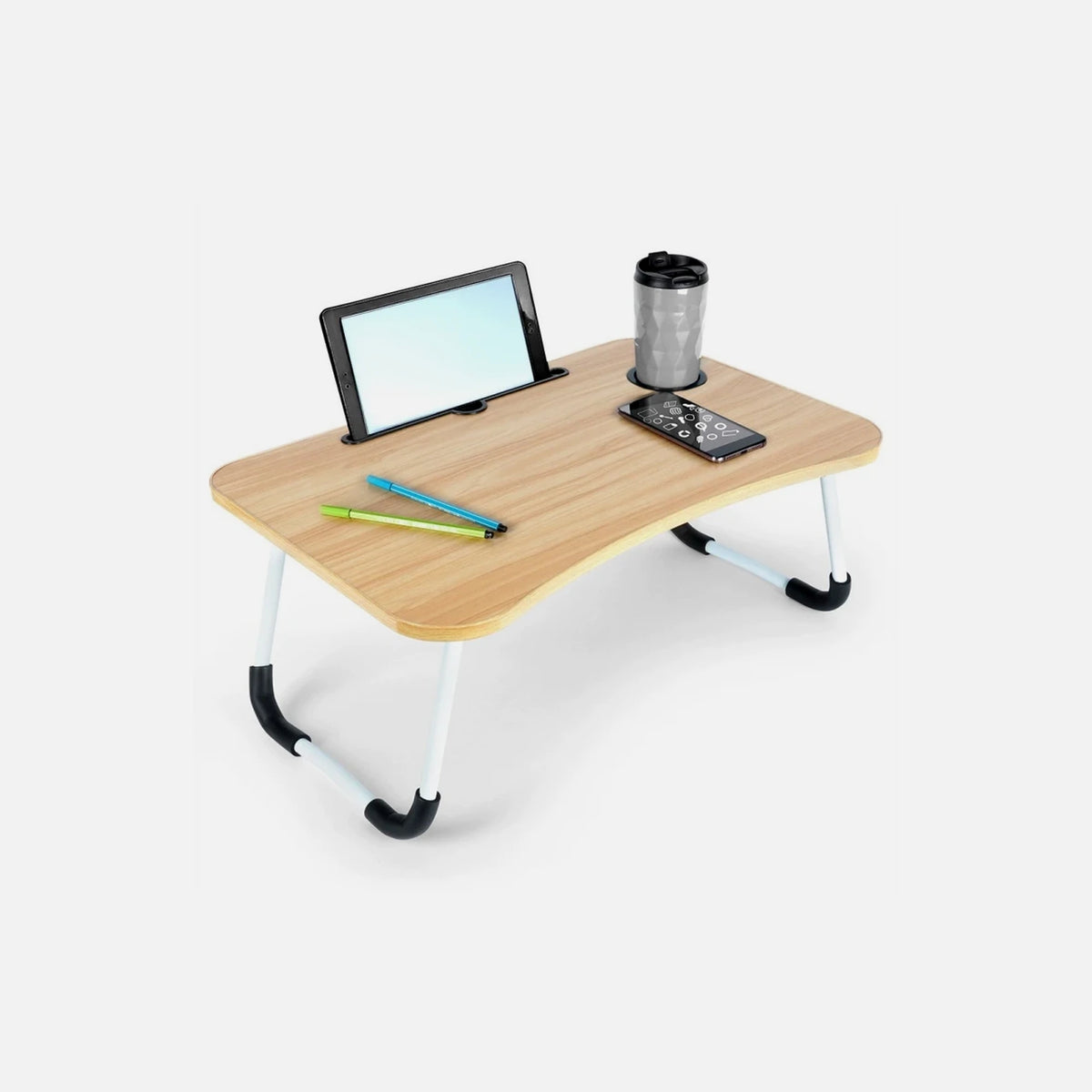 Vilde Laptop Desk with Cup & Tablet Holder – Portable Lap Tray, Brown