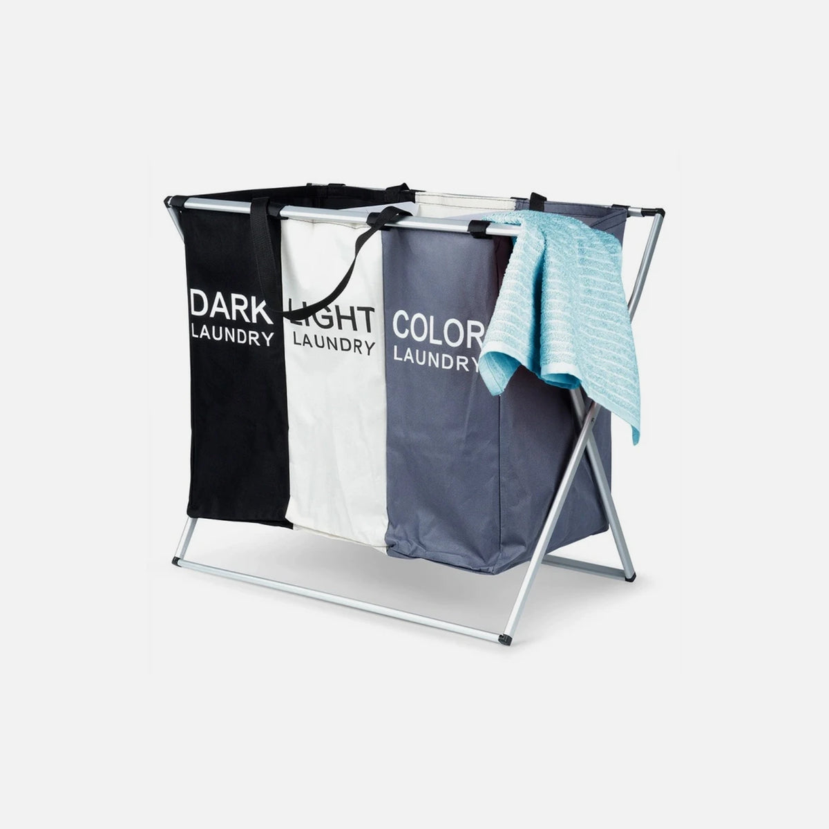 Vilde Foldable Laundry Basket – 3-Compartment Metal Frame 55 × 60 × 40 cm