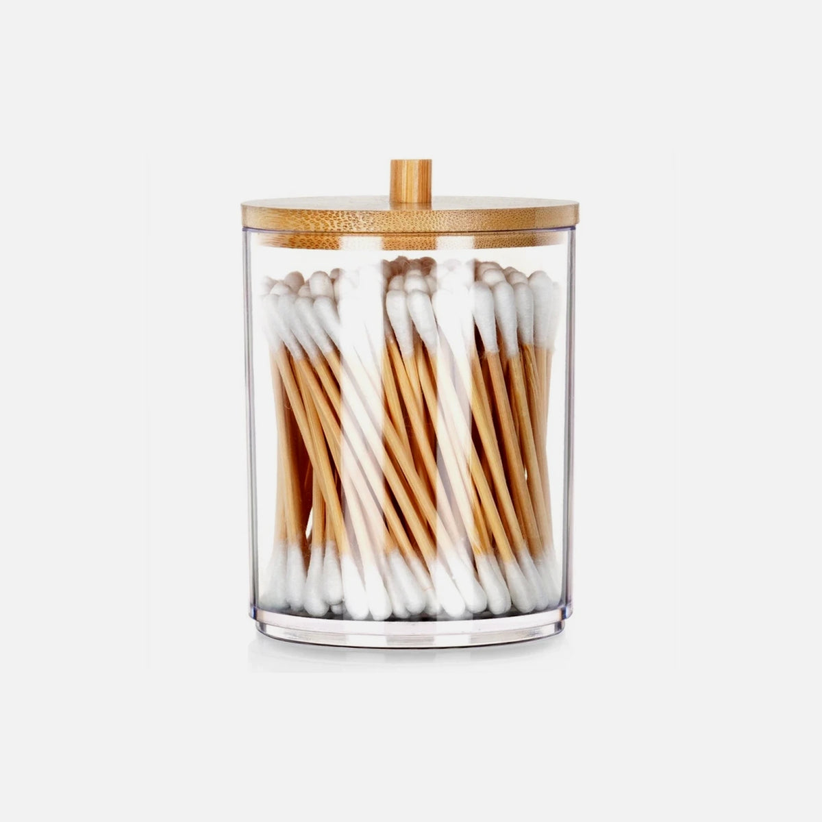Vilde Cotton Swab & Cotton Pad Holder with Bamboo Lid – Clear Acrylic Bathroom Organizer