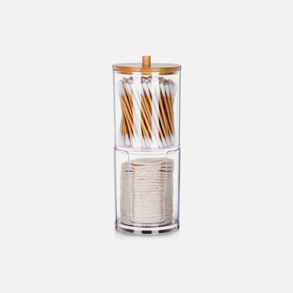 Vilde 2-Tier Cotton Swab & Pad Container with Bamboo Lid – Stackable Acrylic Organizer