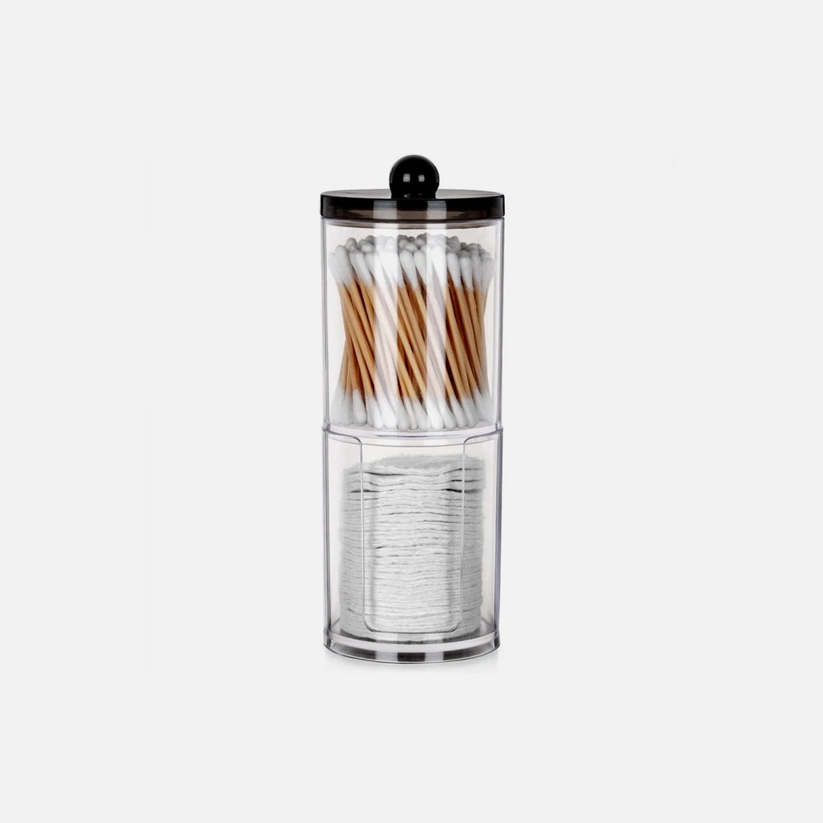 Vilde 2-Tier Cotton Swab & Pad Container with Black Lid – Stackable Acrylic Organizer