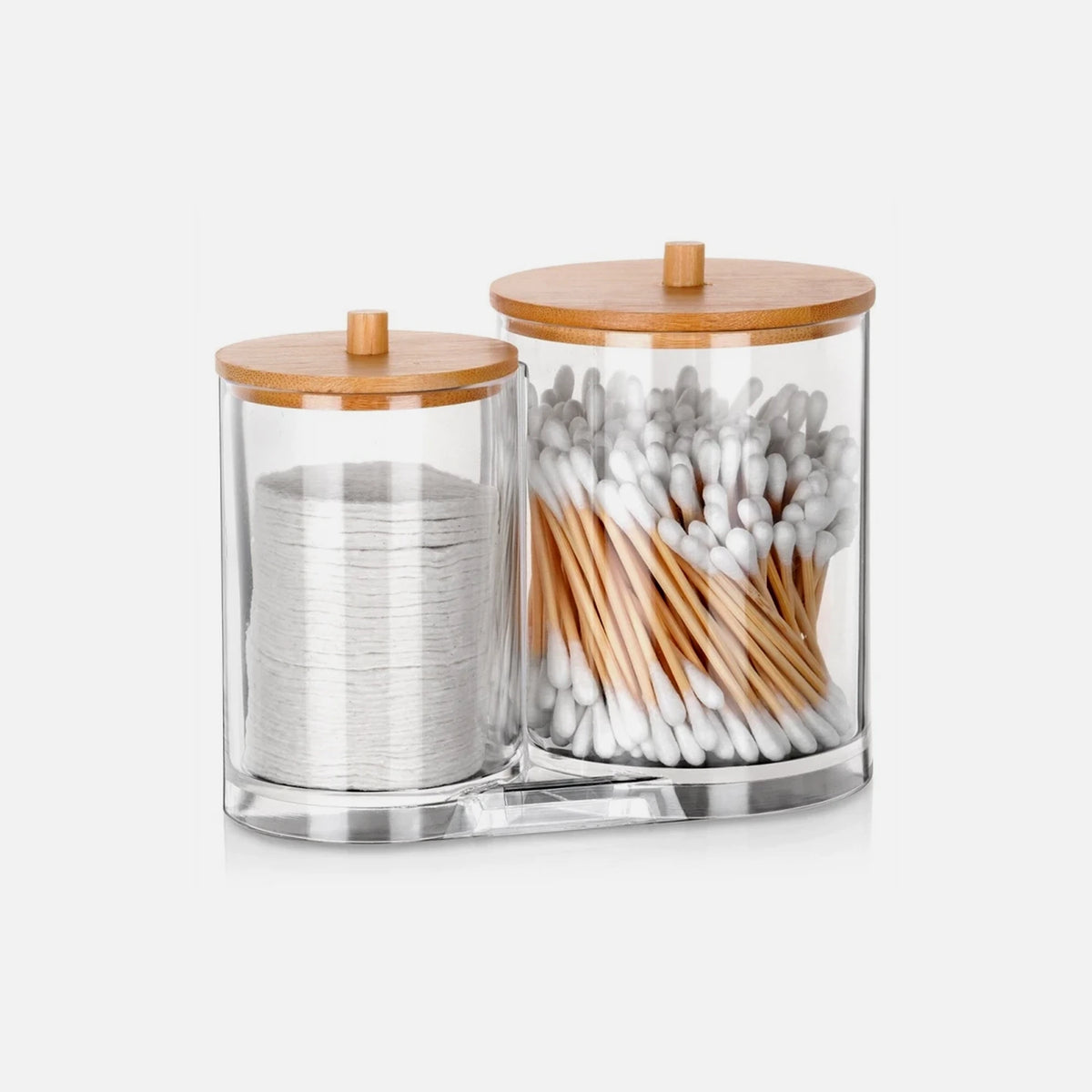 Vilde Double Cotton Swab & Pad Container with Bamboo Lids – 15×9×12.5 cm Acrylic Set