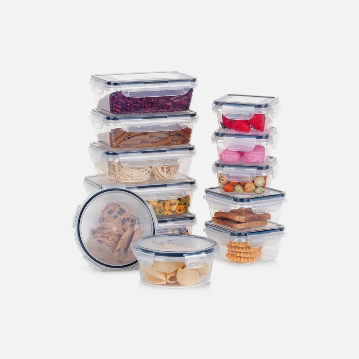 Vilde 12-Piece Airtight Food Container Set BPA-Free – Mixed Sizes, Clear Plastic with Silicone Seal