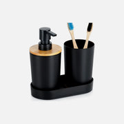 Vilde 3-Piece Bamboo Bathroom Accessory Set – Soap Dish, Toothbrush Cup, Black Finish