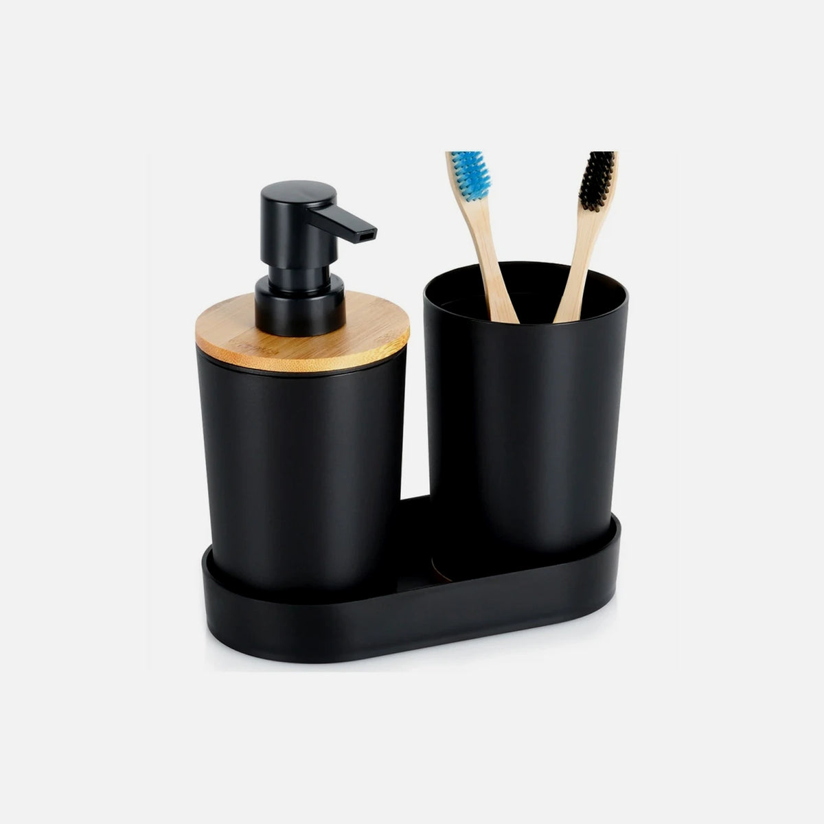 Vilde 3-Piece Bamboo Bathroom Accessory Set – Soap Dish, Toothbrush Cup, Black Finish