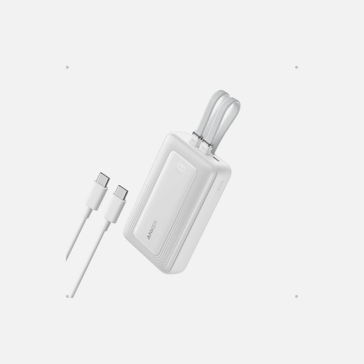 Anker Zolo Power Bank 20,000mAh 30W – 2 Built-in Cables (USB-C + Lightning MFi), USB-A & USB-C, White
