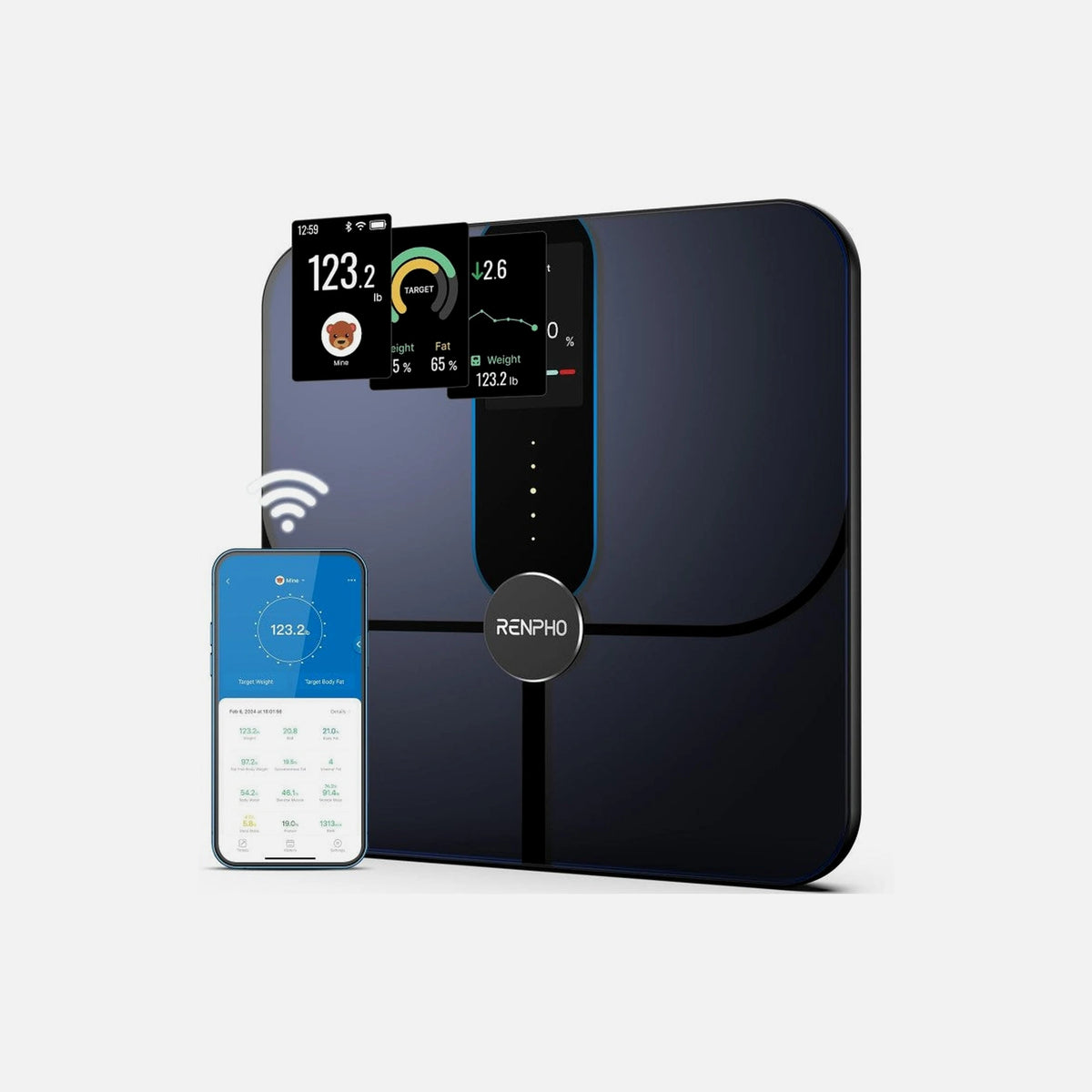 RENPHO Elis Nova Smart Scale – 18 Body Measurements, WiFi, Rechargeable, TFT LCD, Black