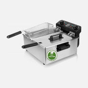 Emerio Dual Chamber Oil Fryer 3300W – 2× 3L Stainless Steel Tanks, PFAS-Free, Cold Zone, Silver
