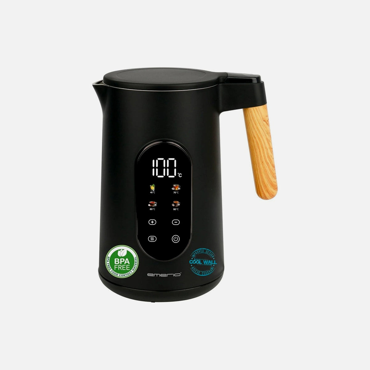 Emerio Stainless Steel Kettle 1.7L – Touch Display, 13 Temp Programs 40-100°C, Keep-Warm, BPA-Free