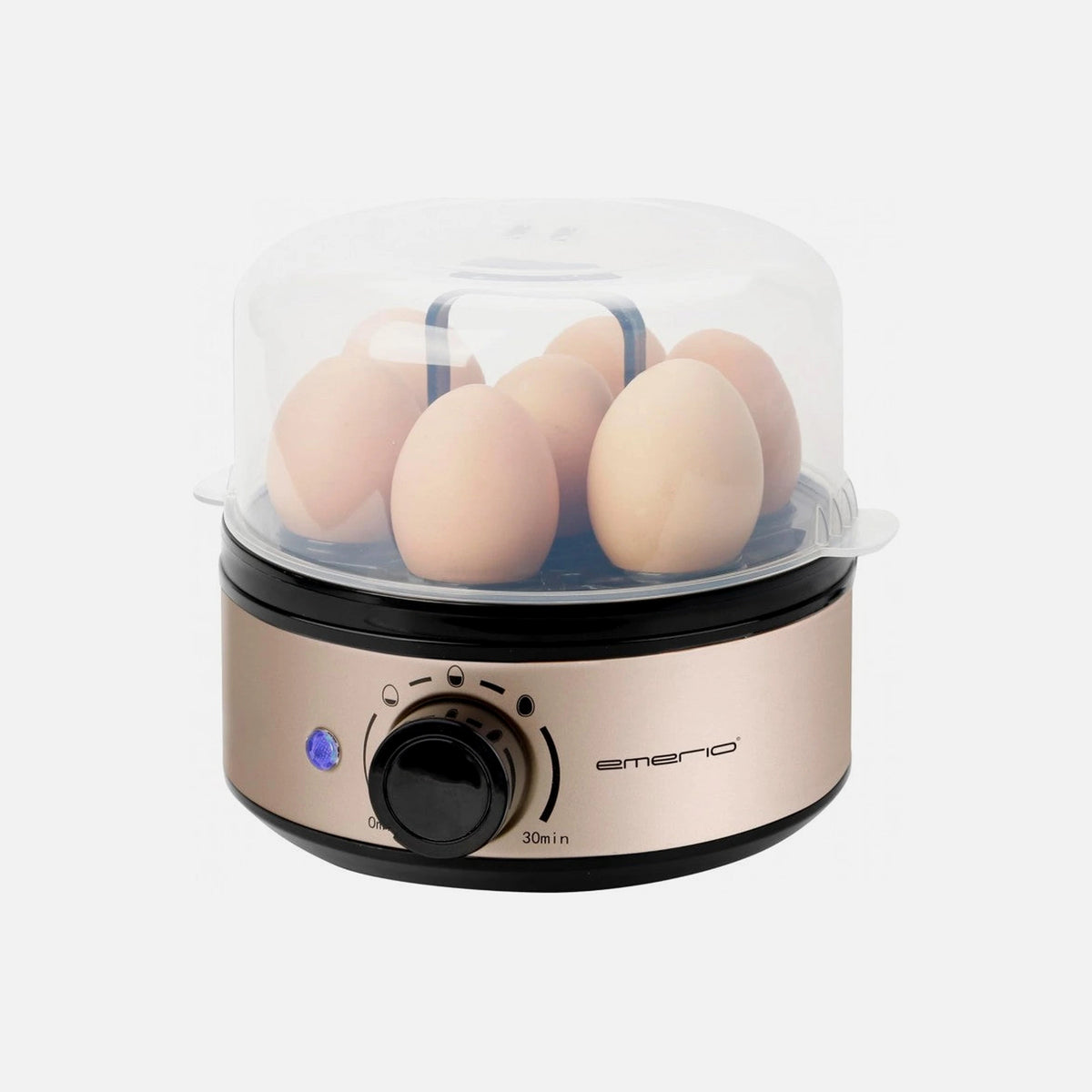 Emerio Electric Egg Boiler 7-Egg 400W BPA-Free – 3 Cooking Levels, Audible Alert, Gold Inox