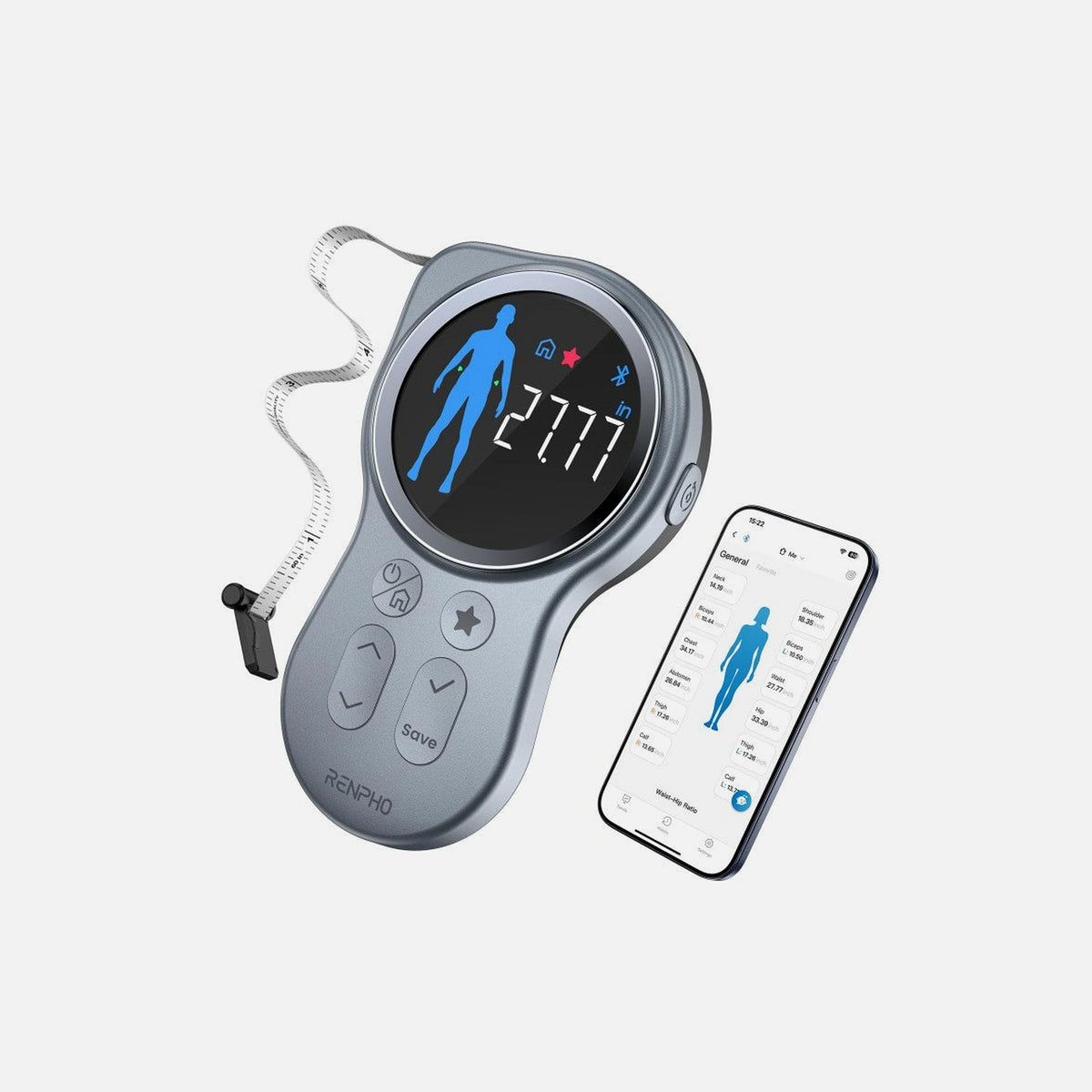 Renpho Smart Tape Measure+ Bluetooth Body Tape – 2.1" Display, App Sync, 150cm