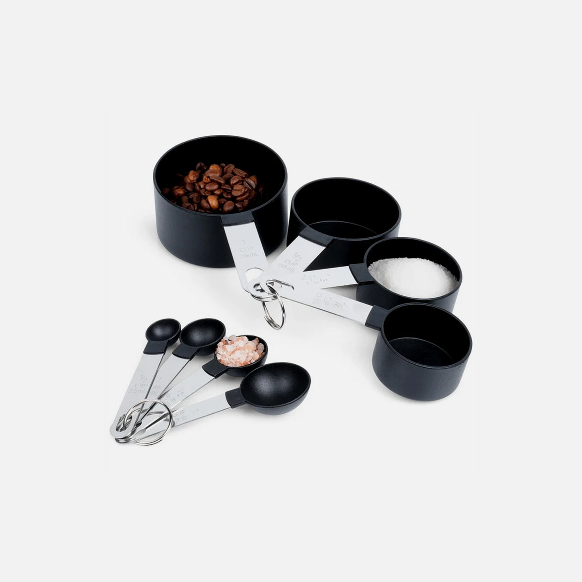 Vilde 8-Piece Measuring Cups & Spoons Set – Stainless Steel Handles, Ring-Linked