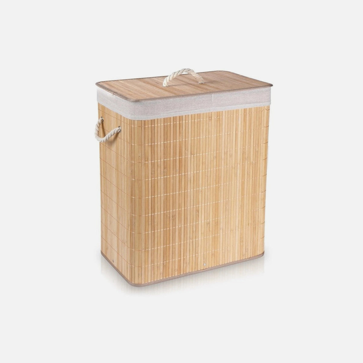 Vilde Bamboo Laundry Basket 90L 50×30.5×60.5cm – 2-Compartment with Lid, Beige