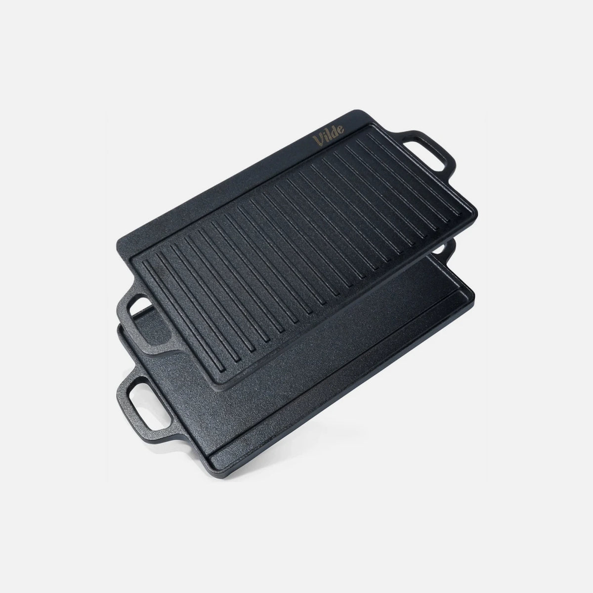 Vilde Premium Cast Iron Grill Plate 45×25cm – Double-Sided, Ribbed + Smooth