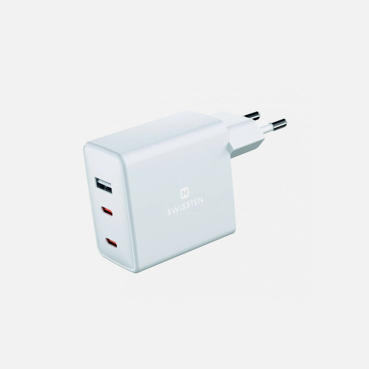 Swissten GaN 70W 3-Port Wall Charger – 2× USB-C PD, USB-A, White