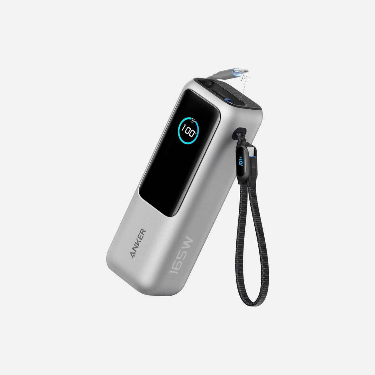 Anker Laptop Power Bank 25000mAh 165W – 3× USB-C 100W, USB-A, Built-in Cables, LED Display, Silver