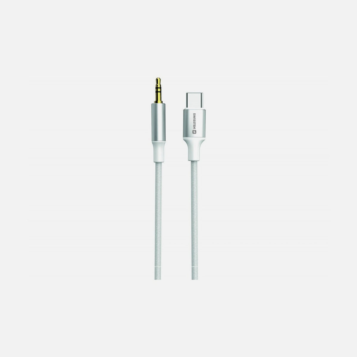 Swissten Textile USB-C to 3.5mm AUX Audio Cable 1.5m – Nylon Braided, White