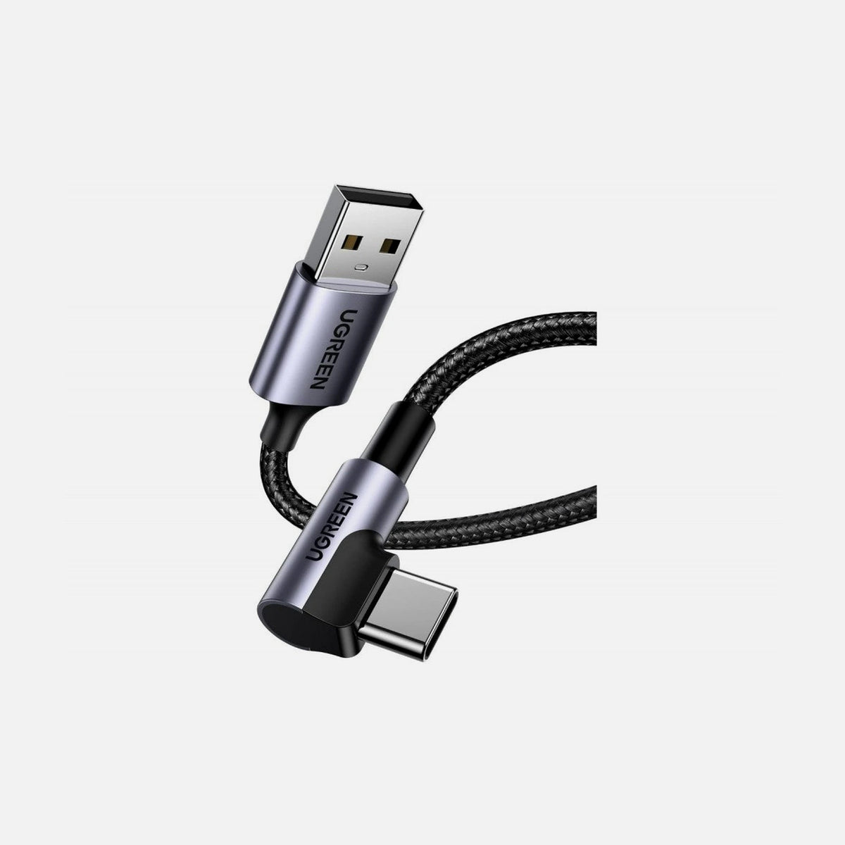 Ugreen USB-A to USB-C 90° Right-Angle Cable Nylon Braided 3A 18W 2m – Gray