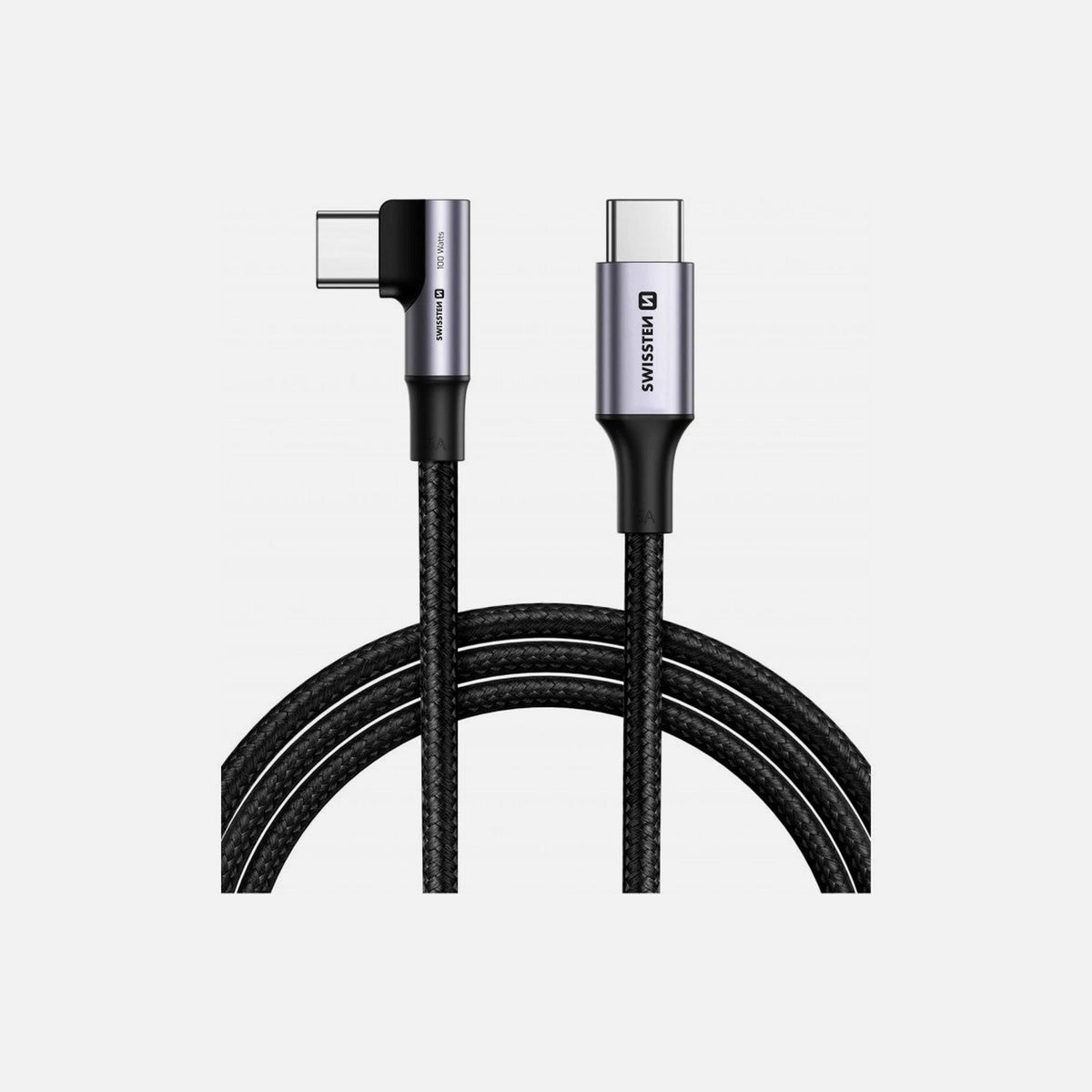 Swissten Arcade USB-C to USB-C 90° Right Angle Cable 2m 100W – Nylon Braided, Black