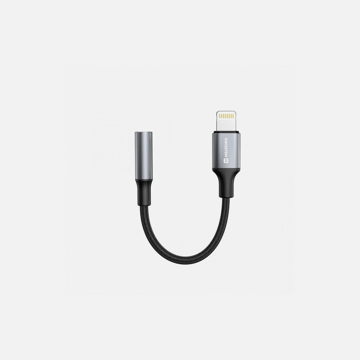 Swissten Lightning to 3.5mm AUX Female Audio Adapter MFi – Nylon Braided, Black