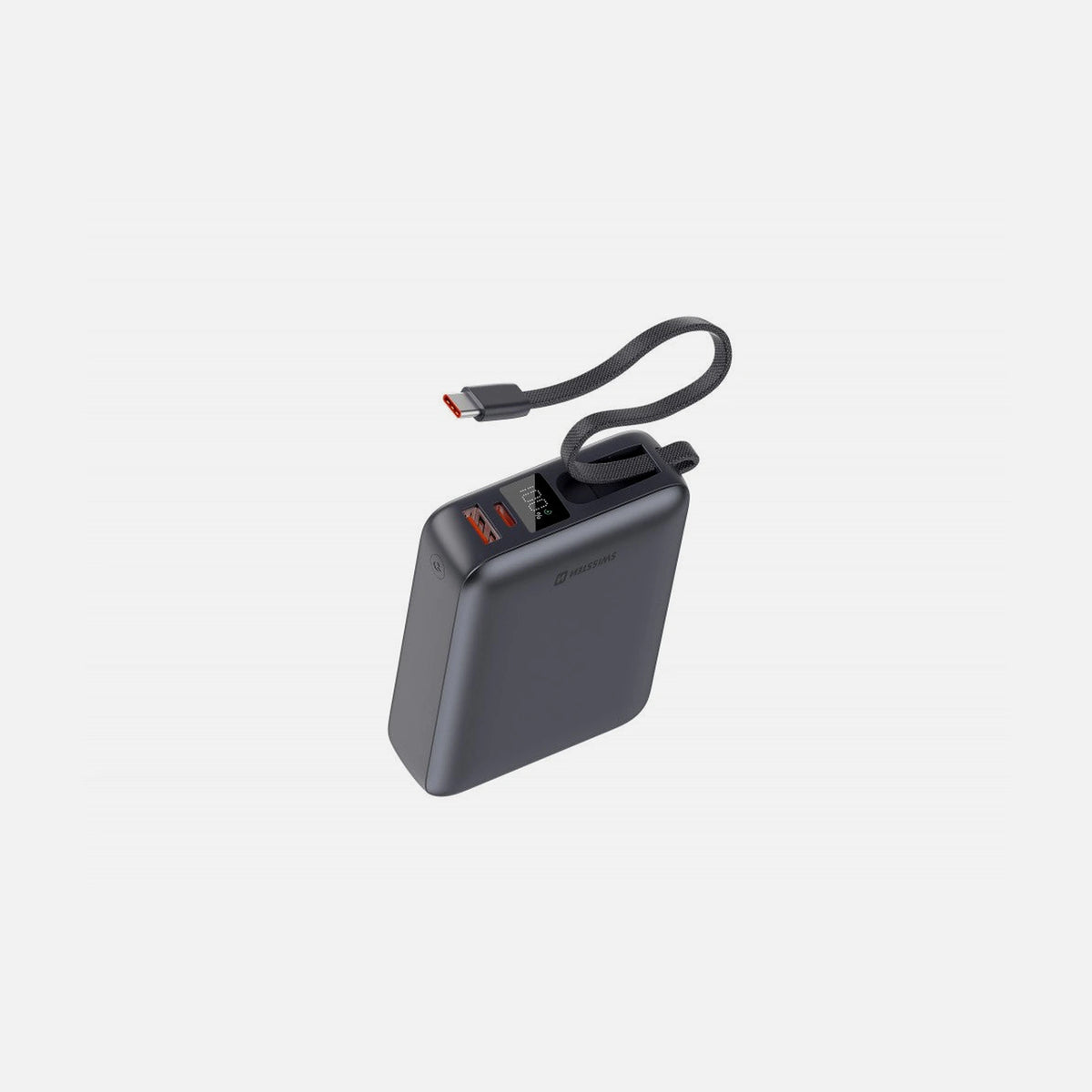 Swissten Space Power Bank 20000mAh 45W with USB-A, USB-C + Built-in USB-C Cable – Black