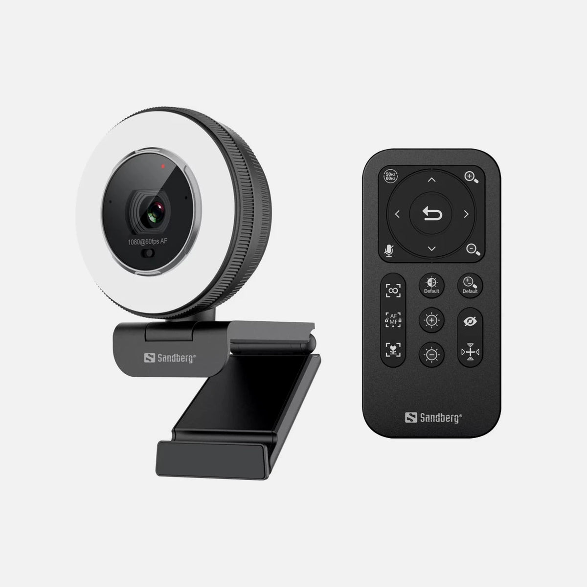 Sandberg Streamer Pro Elite 2K Webcam – LED Ring Light, Stereo Mic, ePTZ, Remote, White