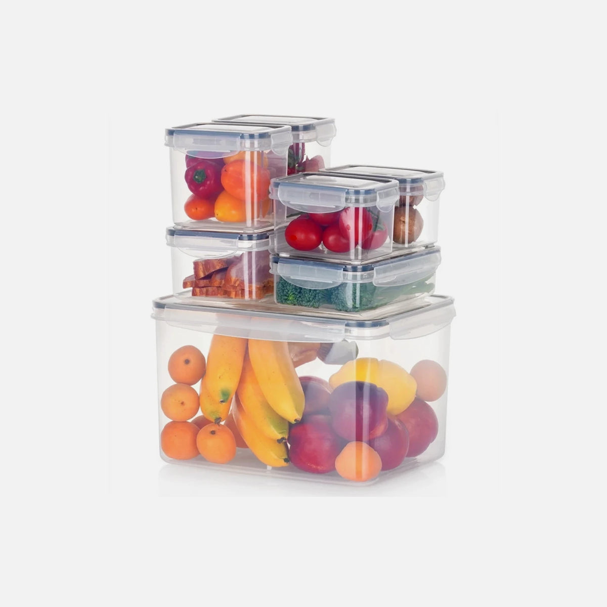 Vilde Food Storage Containers Set of 7 – BPA-Free, Airtight, 670ml to 8200ml, Clear with Carry Handle