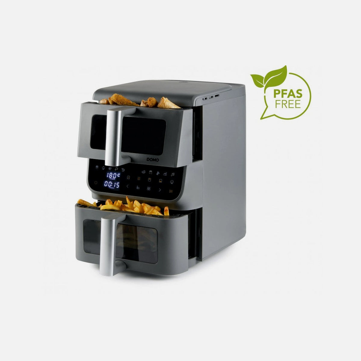DOMO DO550FR Double Zone Air Fryer – Vertical 3.5L + 6.5L, Touchscreen, PFAS-Free