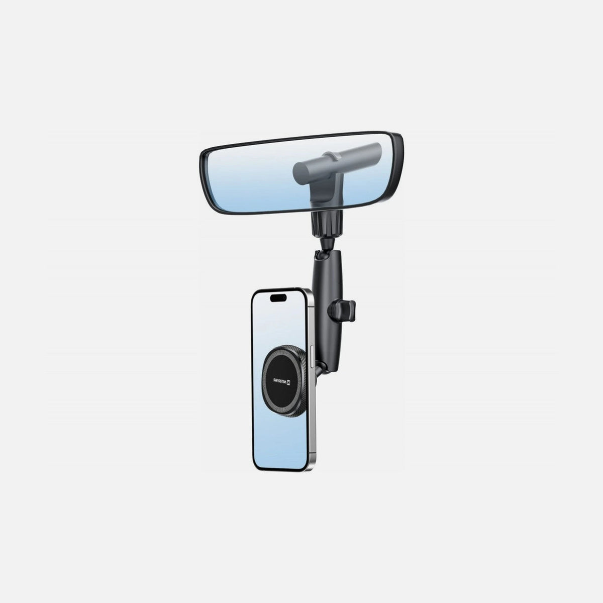 Swissten Rearview Mirror Magnetic Car Phone Holder – MagSafe Compatible, Adjustable, Black