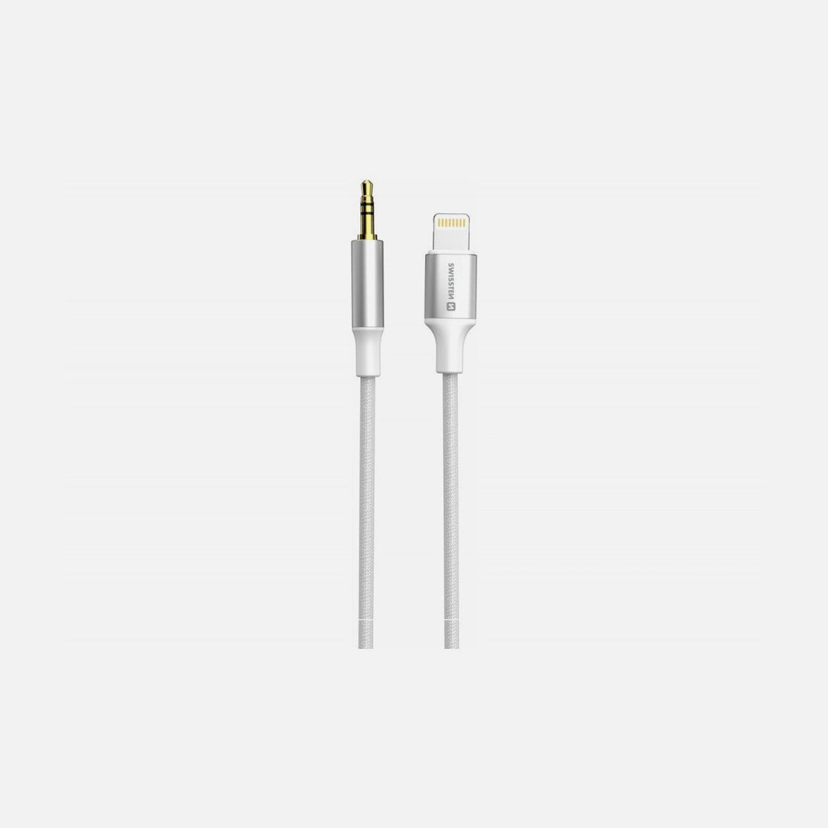 Swissten Textile Lightning to 3.5mm AUX Cable 1.5m – Nylon Braided, MFi, White