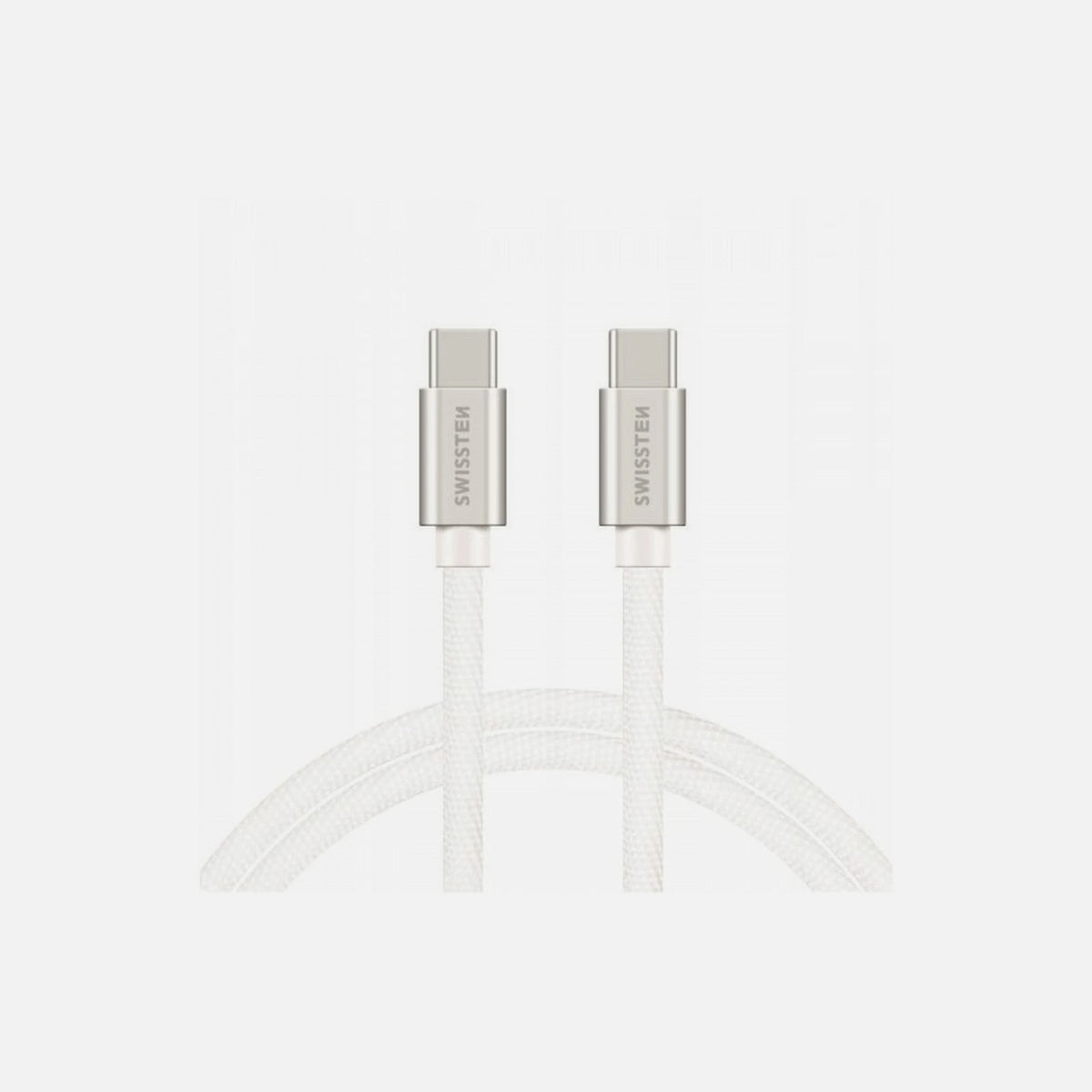 Swissten Textile USB-C to USB-C Cable 20cm – 60W, Nylon Braided, Aluminium Connectors, Silver