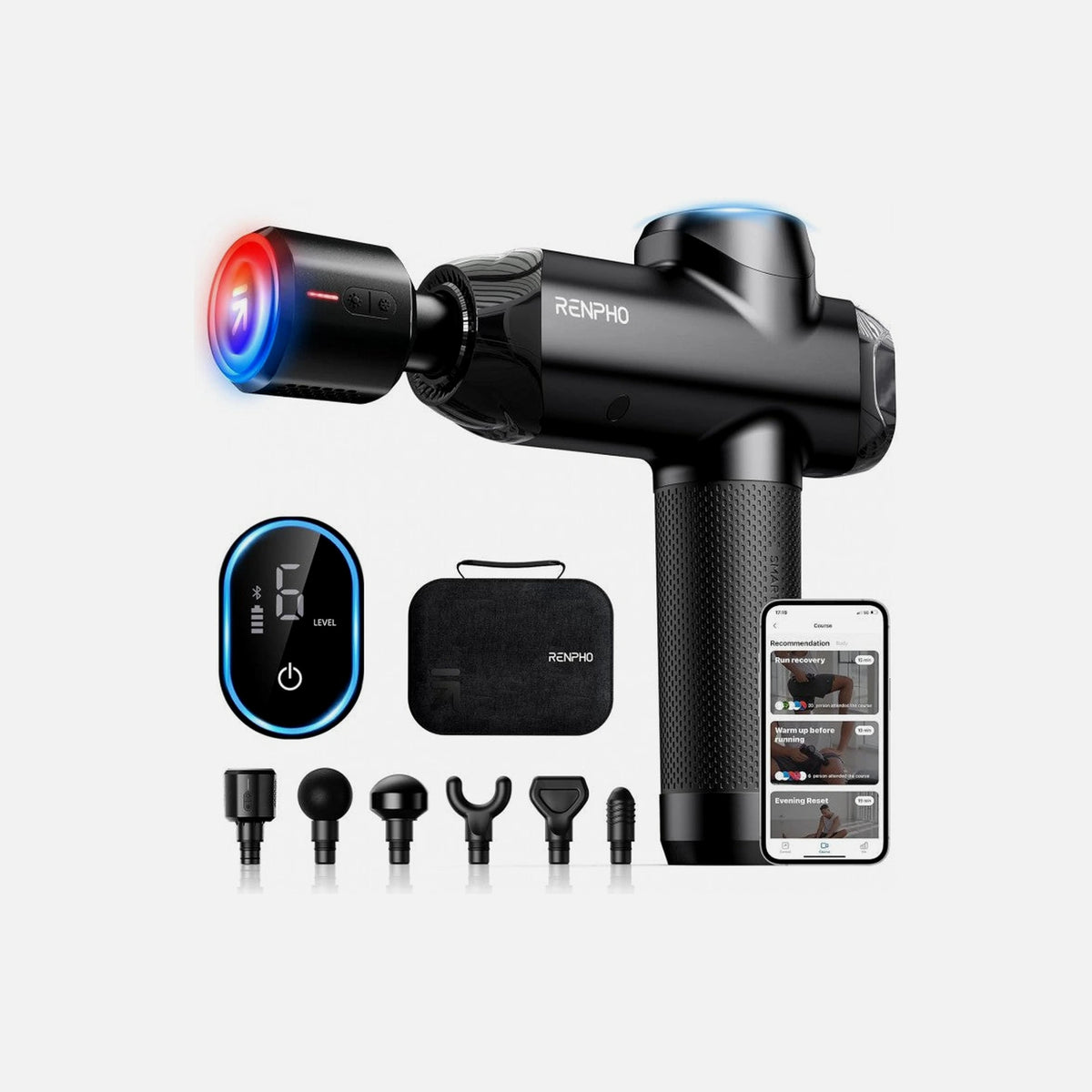 RENPHO Power+ Thermacool Heated Massage Gun – Bluetooth, 6 Speeds, Heat & Cool, 6 Heads