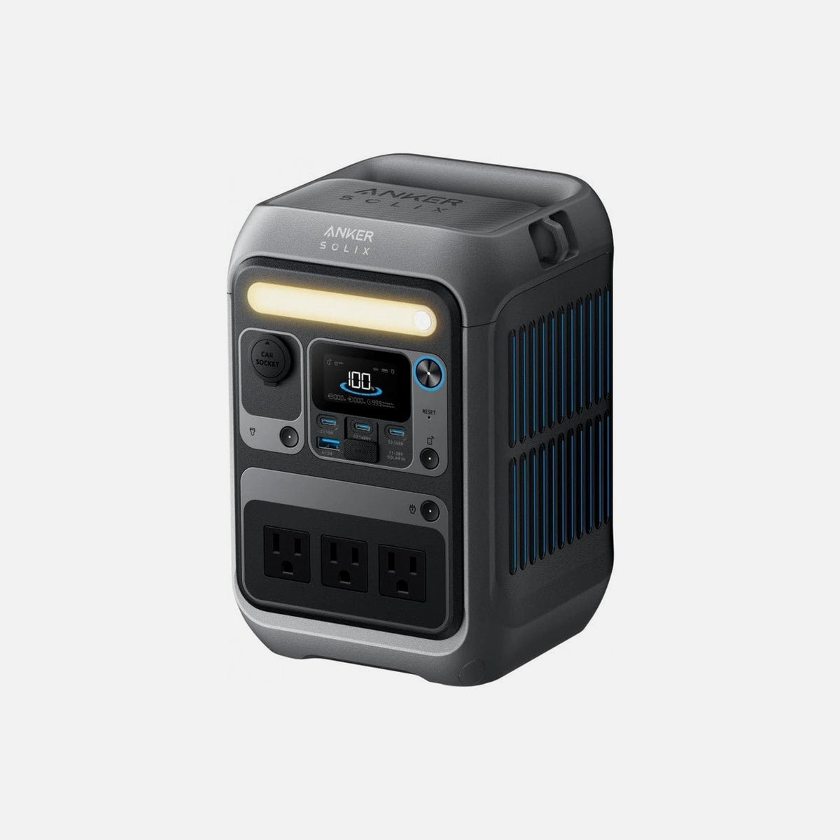Anker Solix C300X AC Power Station – 288Wh, 300W, 3× AC + 3× USB-C + USB-A + Car Socket, Grey