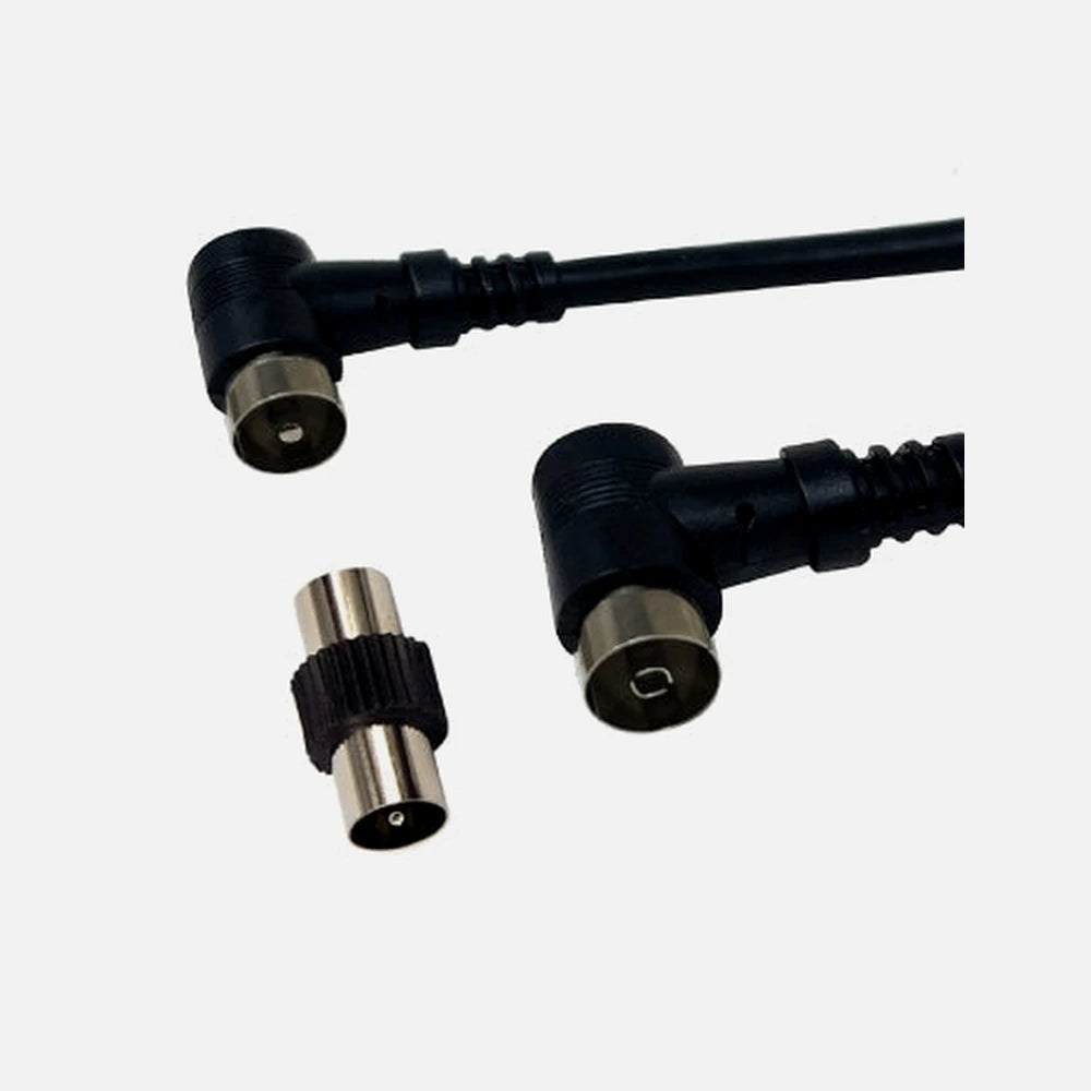 GBC 58.3881.23 RF Antenna Cable 1.5 m – 9.5 mm 90° Male-Female with Male-Male Adapter, RG59 Class A+ Shielded
