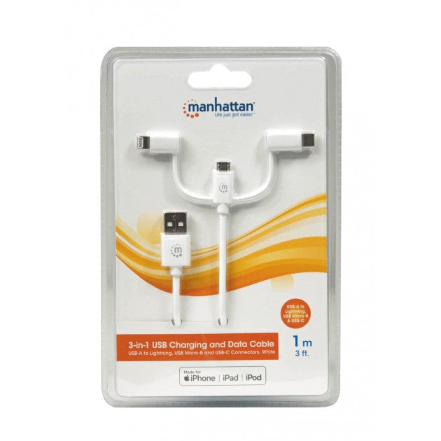 Manhattan ICOC APP-3IN1W 3-in-1 USB Charging Cable 1 m – Lightning, Micro-B – view 2