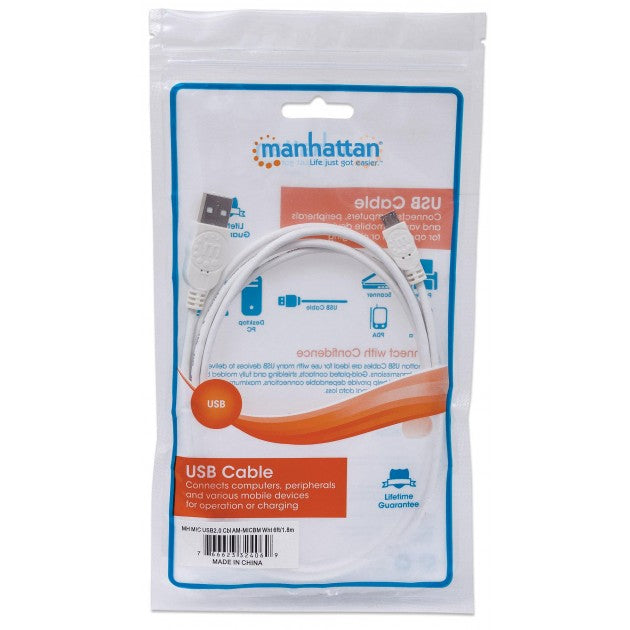 Manhattan ICOC MUSB-A-010W USB 2.0 to Micro-B Cable 1 m – Double Shielded, AWG 28 & White – view 2