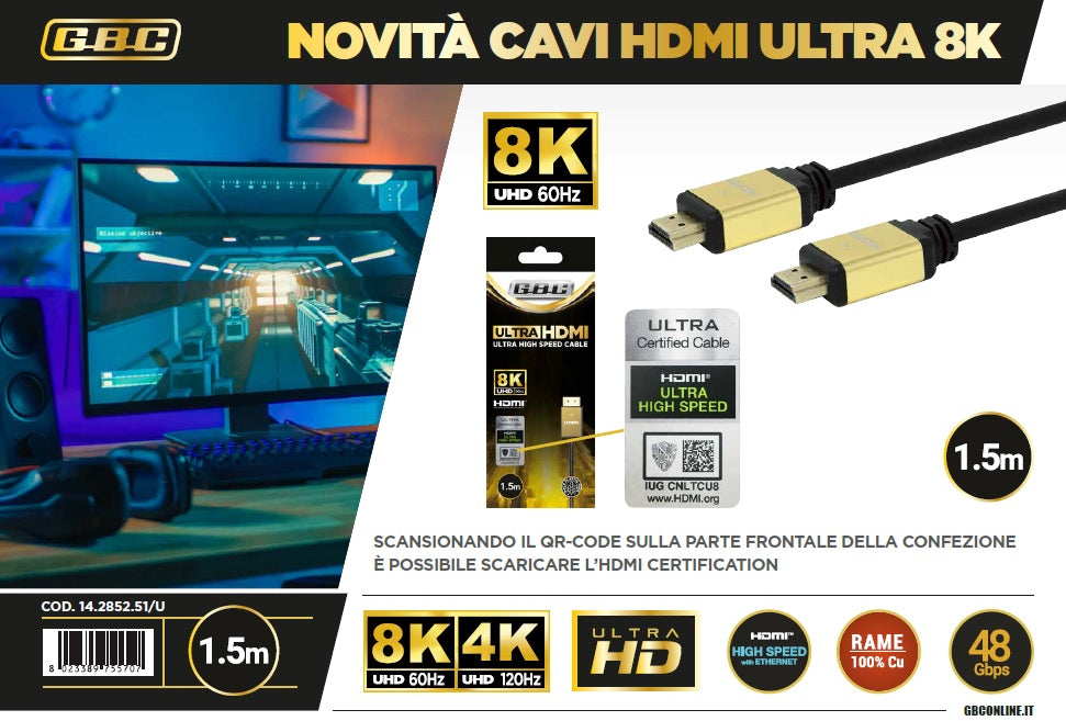 GBC 14.2852.51/U Ultra High Speed HDMI 2.1 Cable 1.5 m – 8K@60Hz, 4K@120Hz & 48 Gbps – view 2